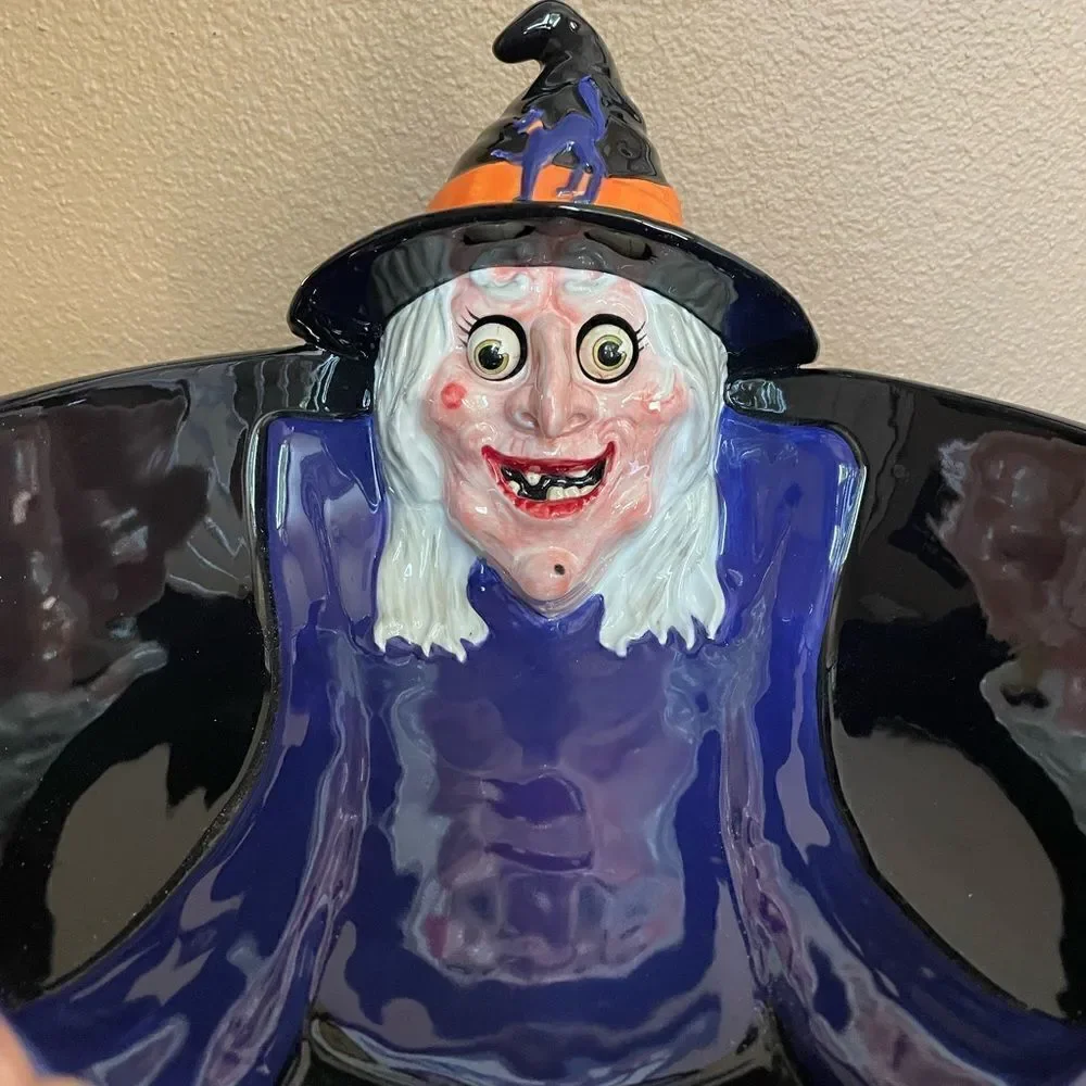 Department 56 RARE and HTF Witch Ceramic Googling Eyes Big Halloween Bowl